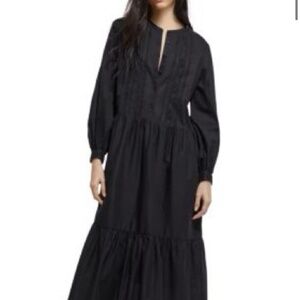The Kooples Black Long Sleeve Midi Embroidered Dress